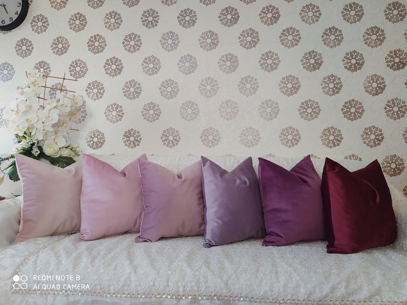 Luxury Velvet Throw Pillow Cover Pink Lilac Purple Rose Etsy
