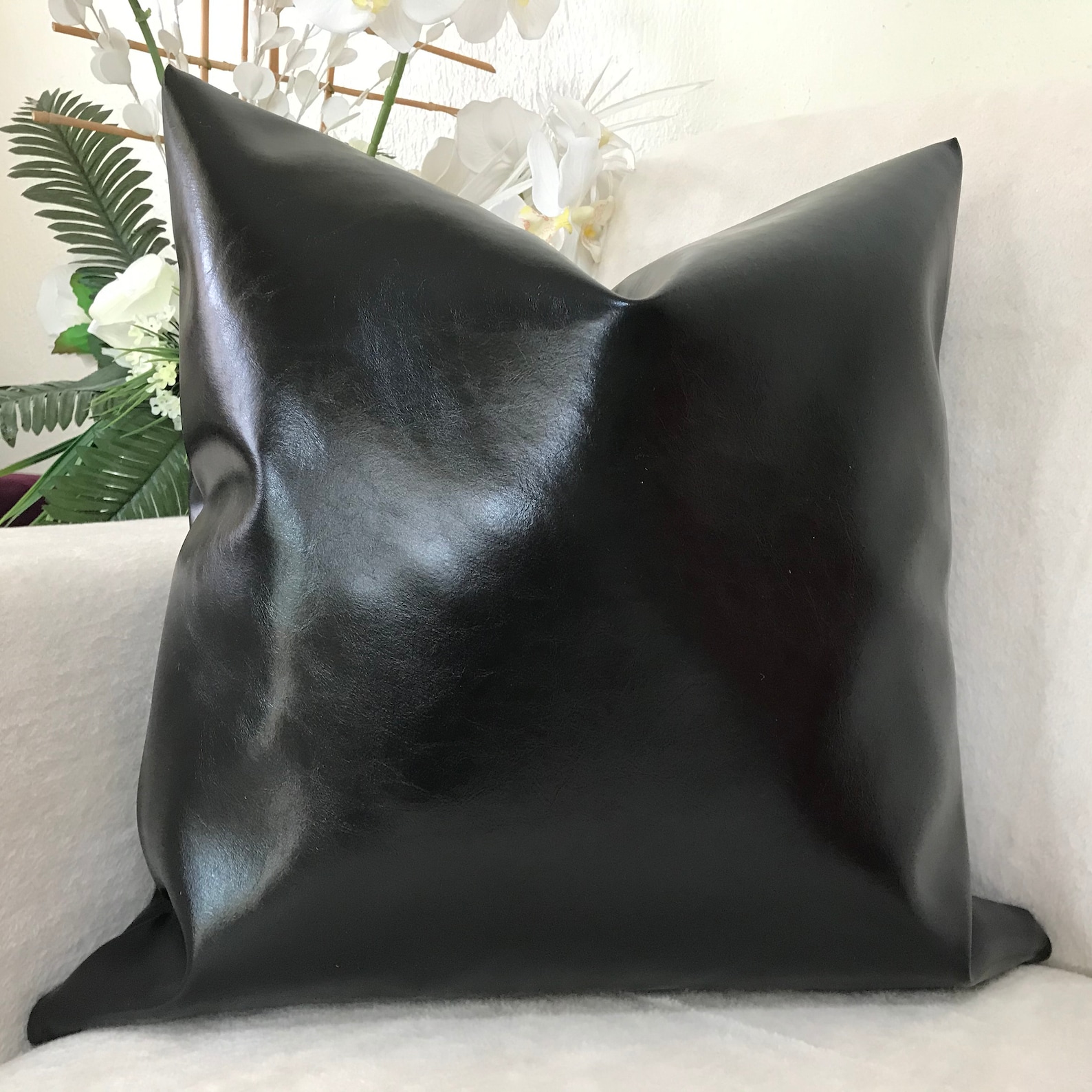 Black Leather Throw Pillow Cover Luxury Black Throw Etsy