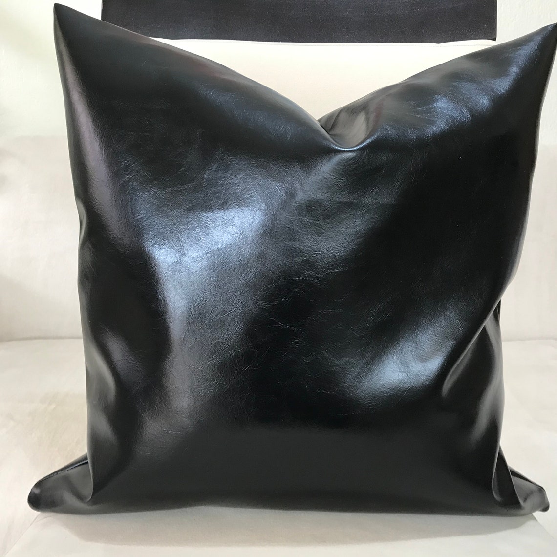 Black Leather Throw Pillow Cover Luxury Black Throw Etsy