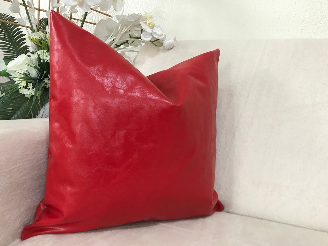Red Leather Throw Pillow Cover, Luxury Red Throw Decorative Cushion
