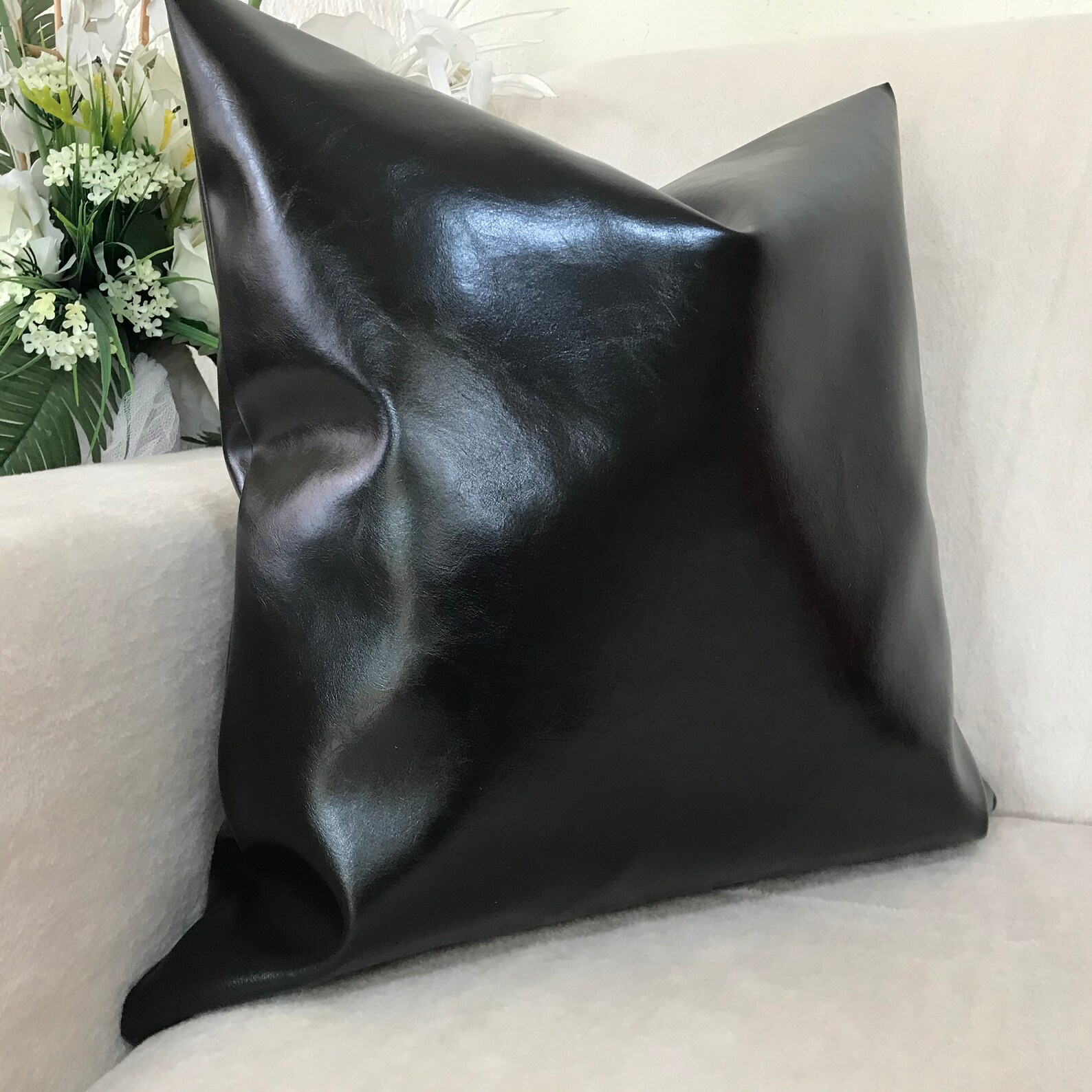 Black Leather Throw Pillow Cover Luxury Black Throw Etsy