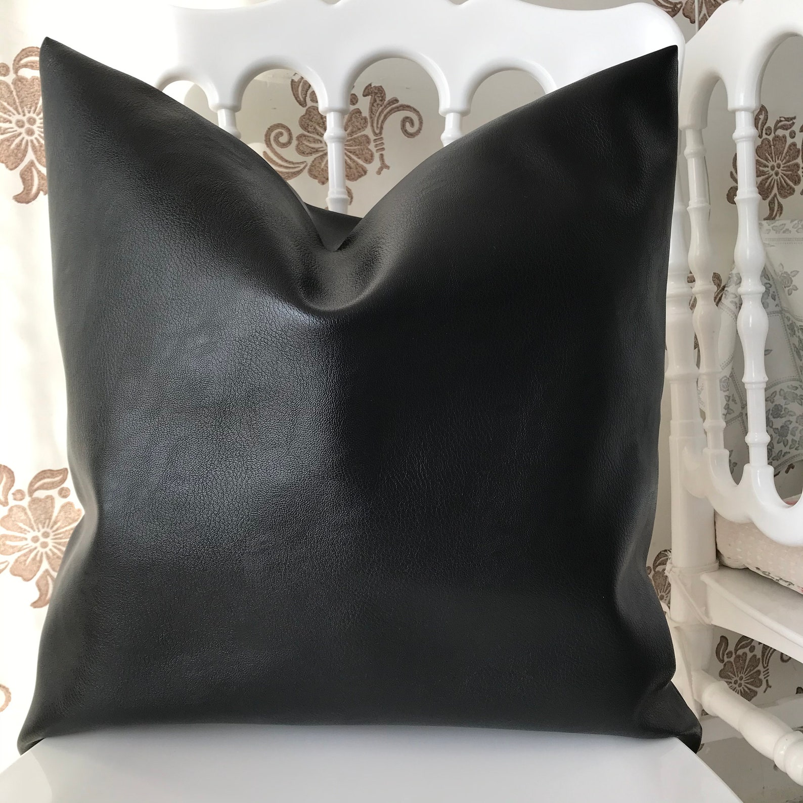 Black Red Brown Faux Leather Throw Pillow Cover Black Faux Etsy