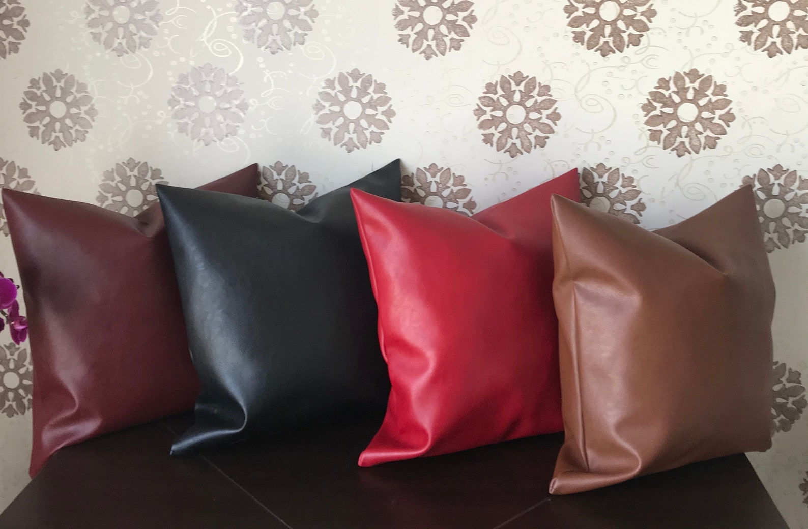 Black Faux Leather Throw Pillow Cover Red Faux Leather Etsy UK