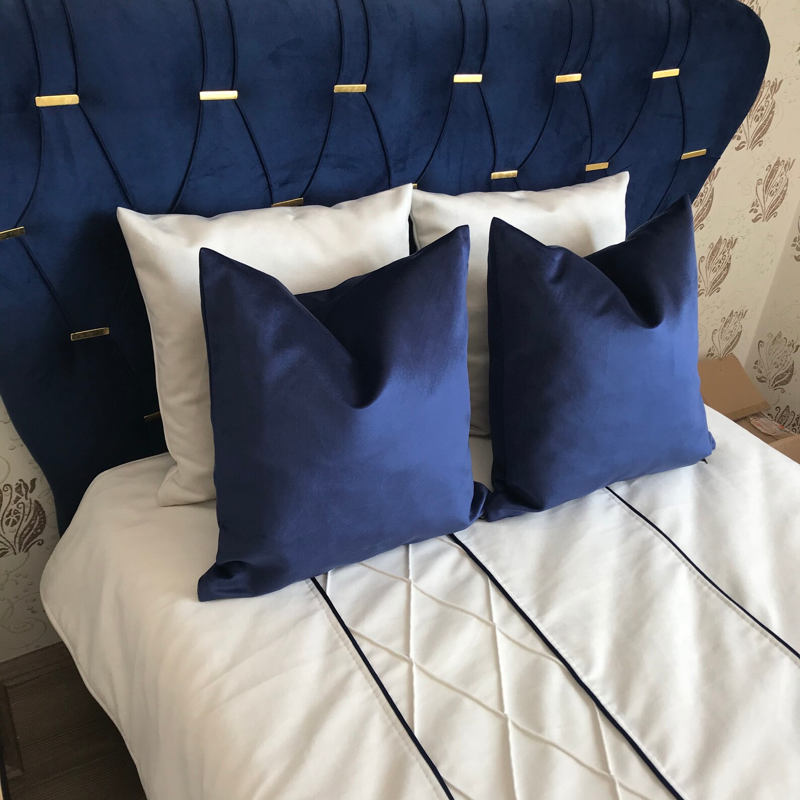 Royal Blue Velvet Throw Pillow Cover Indigo Luxury Decorative Etsy