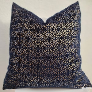 Gold And Navy Blue Velvet Pillow Cover, Dark Blue And Gold  Pillowcases, Modern Gold Decorative Cushion Case