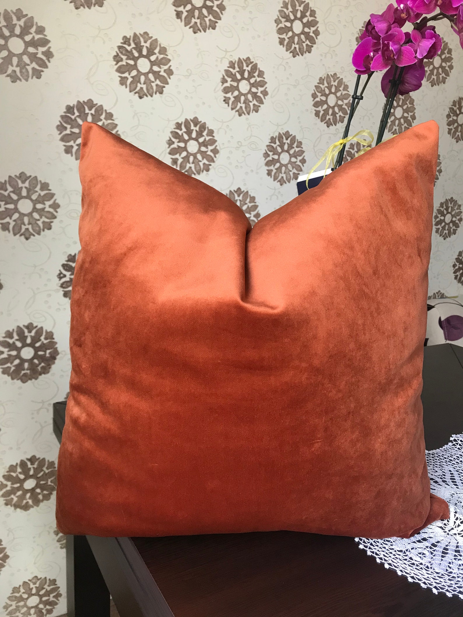 Terracotta Velvet Throw Pillow Cover Rust Luxury Velvet Etsy Polska