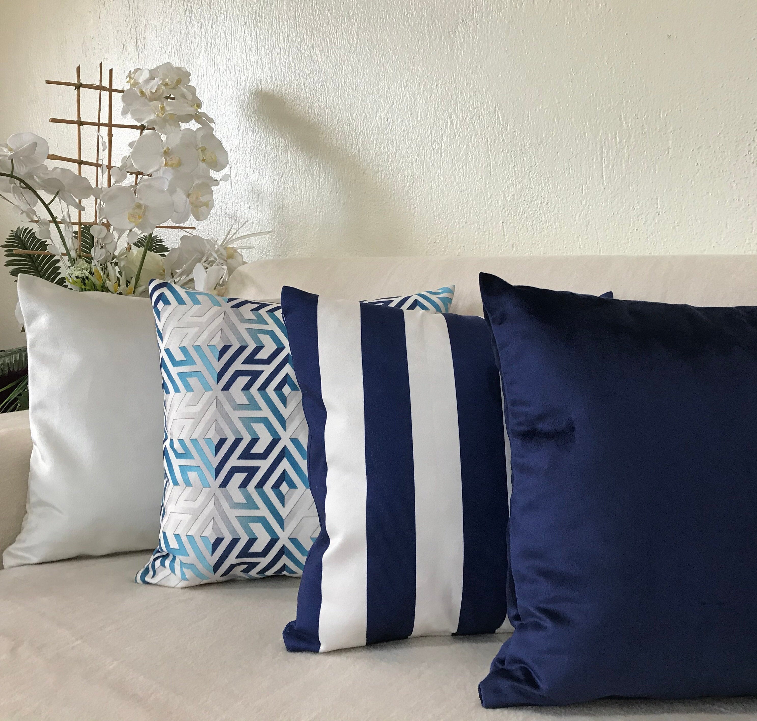 Indigo Velvet Throw Pillow Cover Luxury Decorative Pillow Etsy