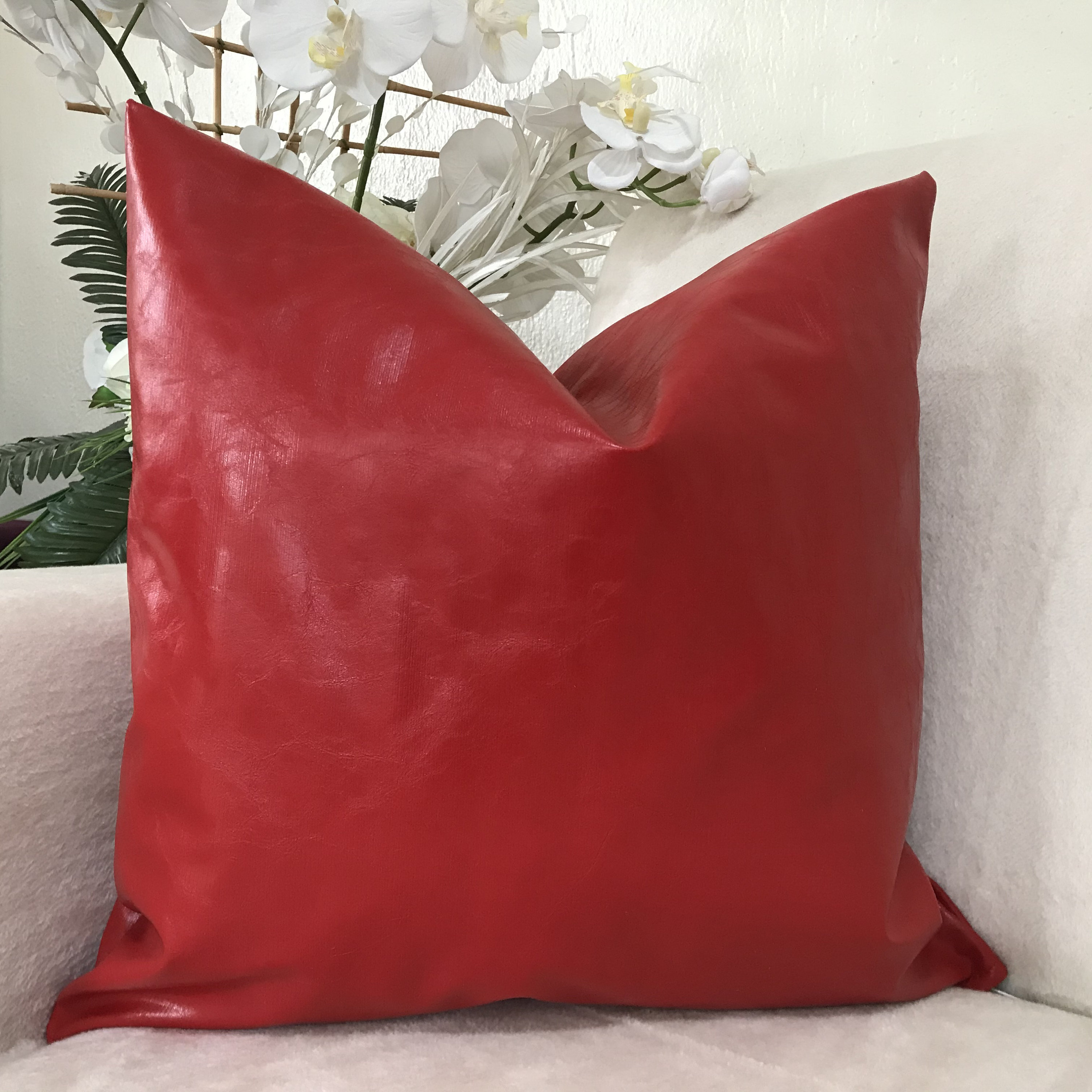 Red Leather Throw Pillow Cover, Luxury Red Throw Decorative Cushion