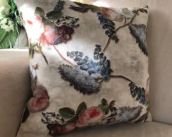 Floral Velvet Throw Pillow Cover, Vintage Beige Cushion Case