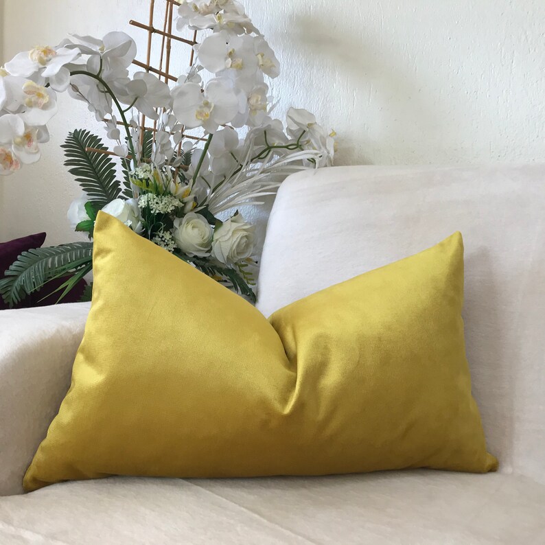 Yellow Velvet Throw Pillow Cover, Yellow Pillow Cover, Decorative