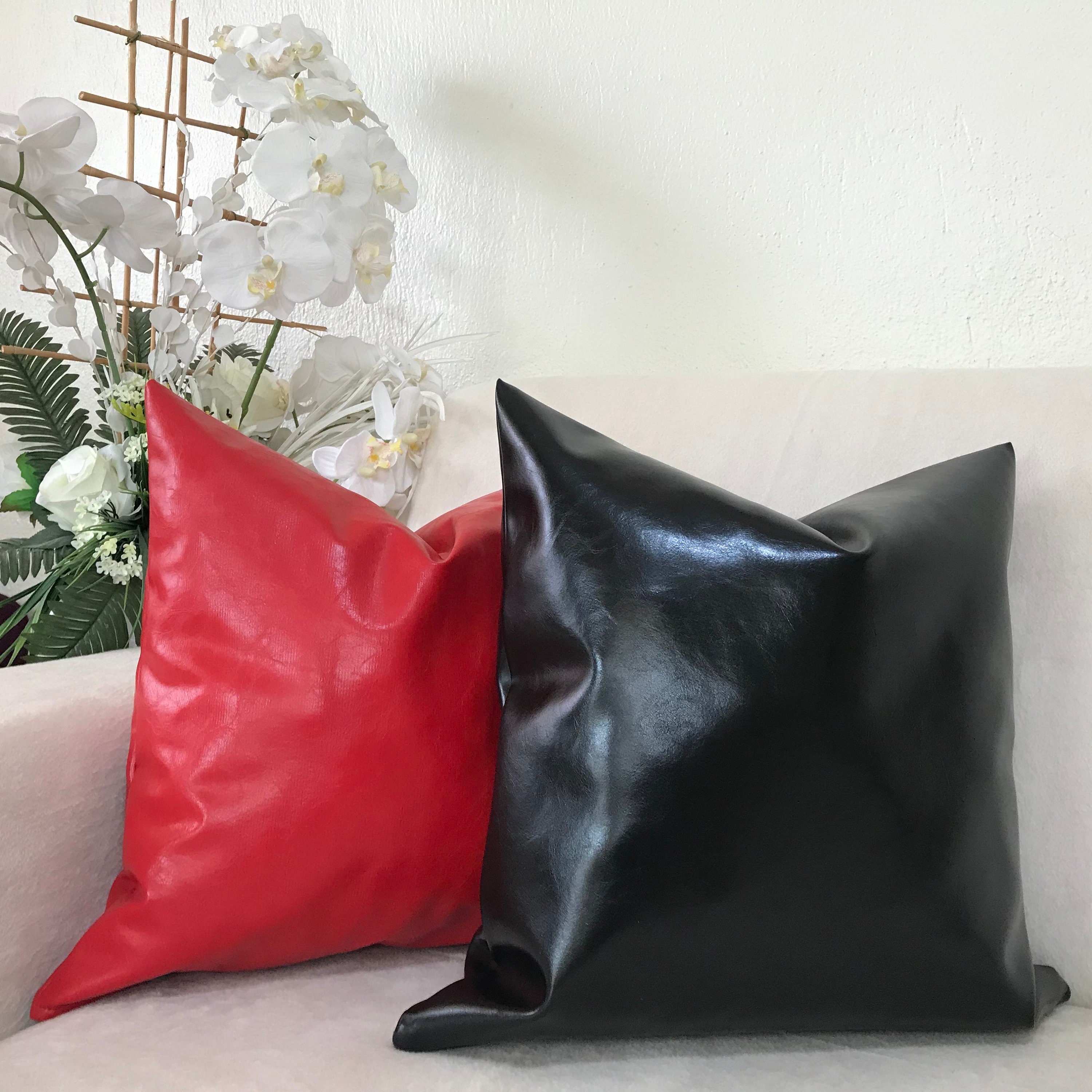 Black Leather Throw Pillow Cover Luxury Black Throw Etsy