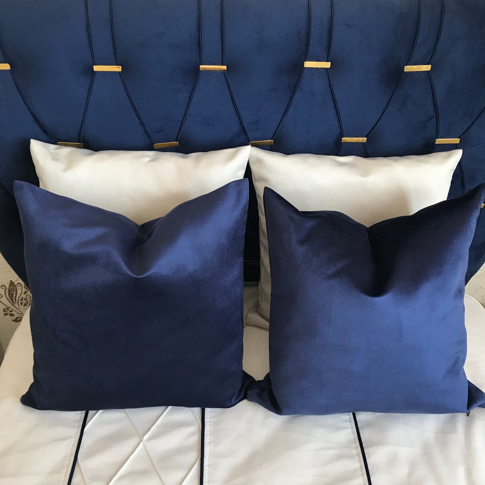 Royal Blue Velvet Throw Pillow Cover Indigo Luxury Decorative Etsy