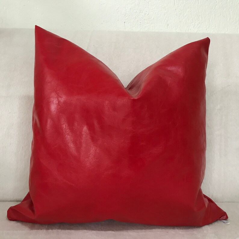 Red Leather Throw Pillow Cover, Luxury Red Throw Decorative Cushion, Red Leather Pillow Case