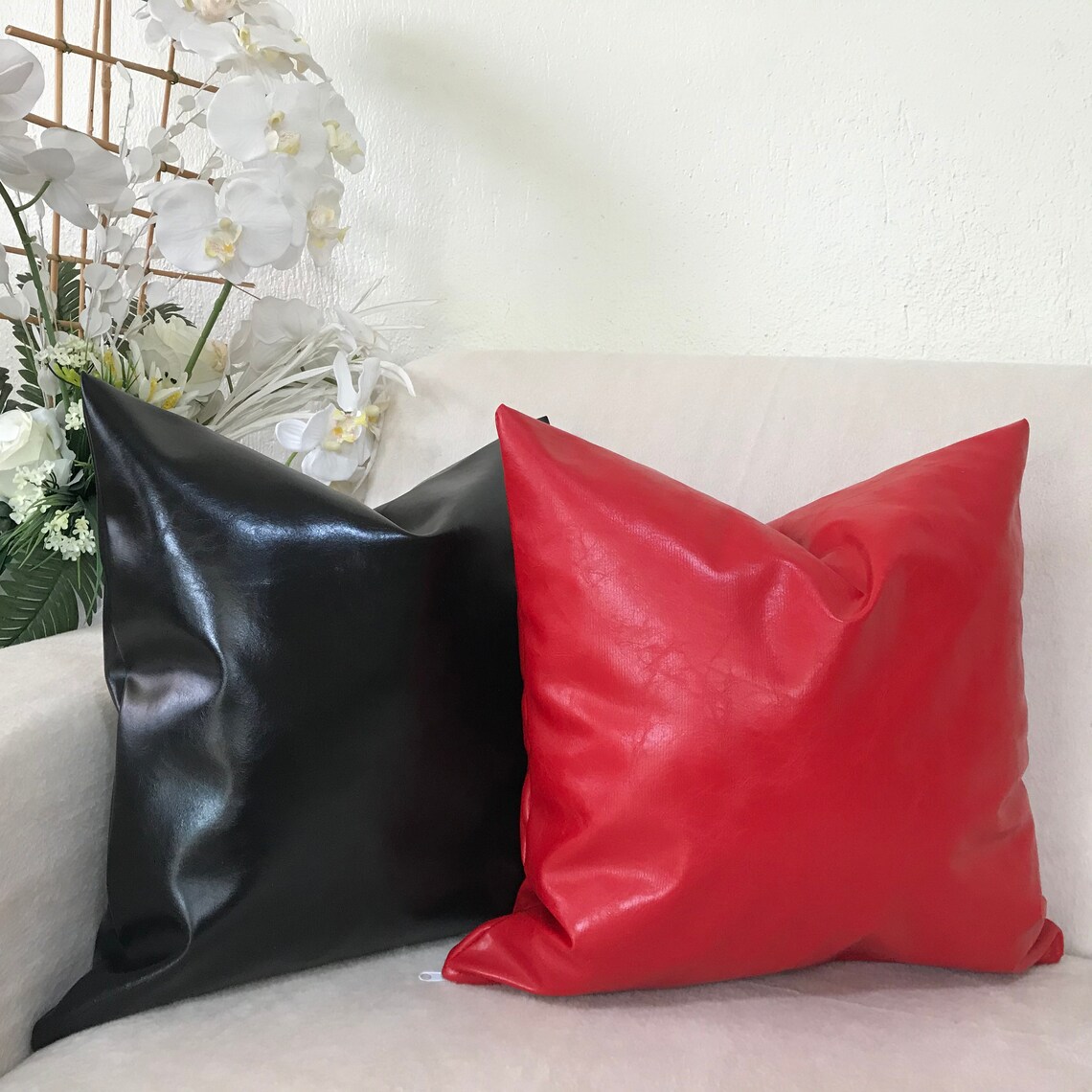Black Leather Throw Pillow Cover Luxury Black Throw Etsy