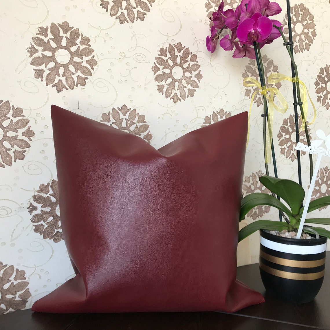 Black Faux Leather Throw Pillow Cover Red Faux Leather Etsy UK