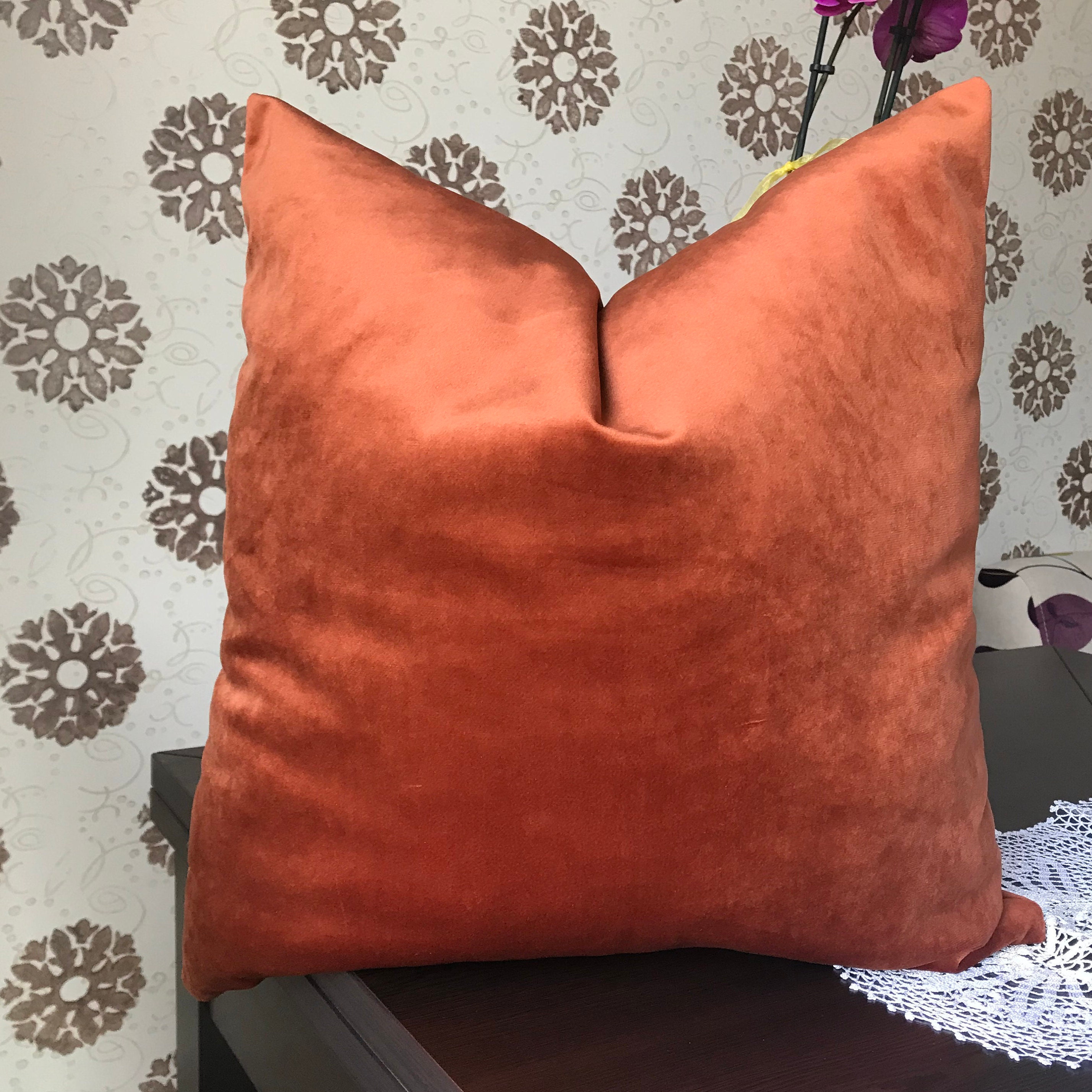 Terracotta Velvet Throw Pillow Cover Rust Luxury Velvet Etsy Polska