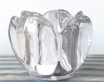 Heavy crystal Royal Copenhagen Holmegaard lotus flower tealight holder, votive, immaculate condition