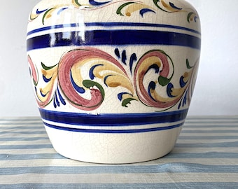 Pretty vintage Alcobaca Portuguese ceramic plant pot/planter, large size, lovely colourful decoration