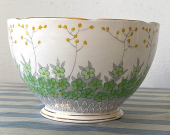 Vintage bone china Royal Grafton Frinton design green floral sugar bowl