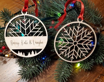 Snowflake set ornament, Christmas ornament, Tree decoration-Laser Cut Wood Ornament