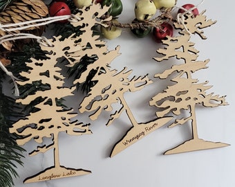 Wind Swept Pine Tree Christmas ornament, Christmas ornament, Tree decoration-Laser Cut Wood Ornament
