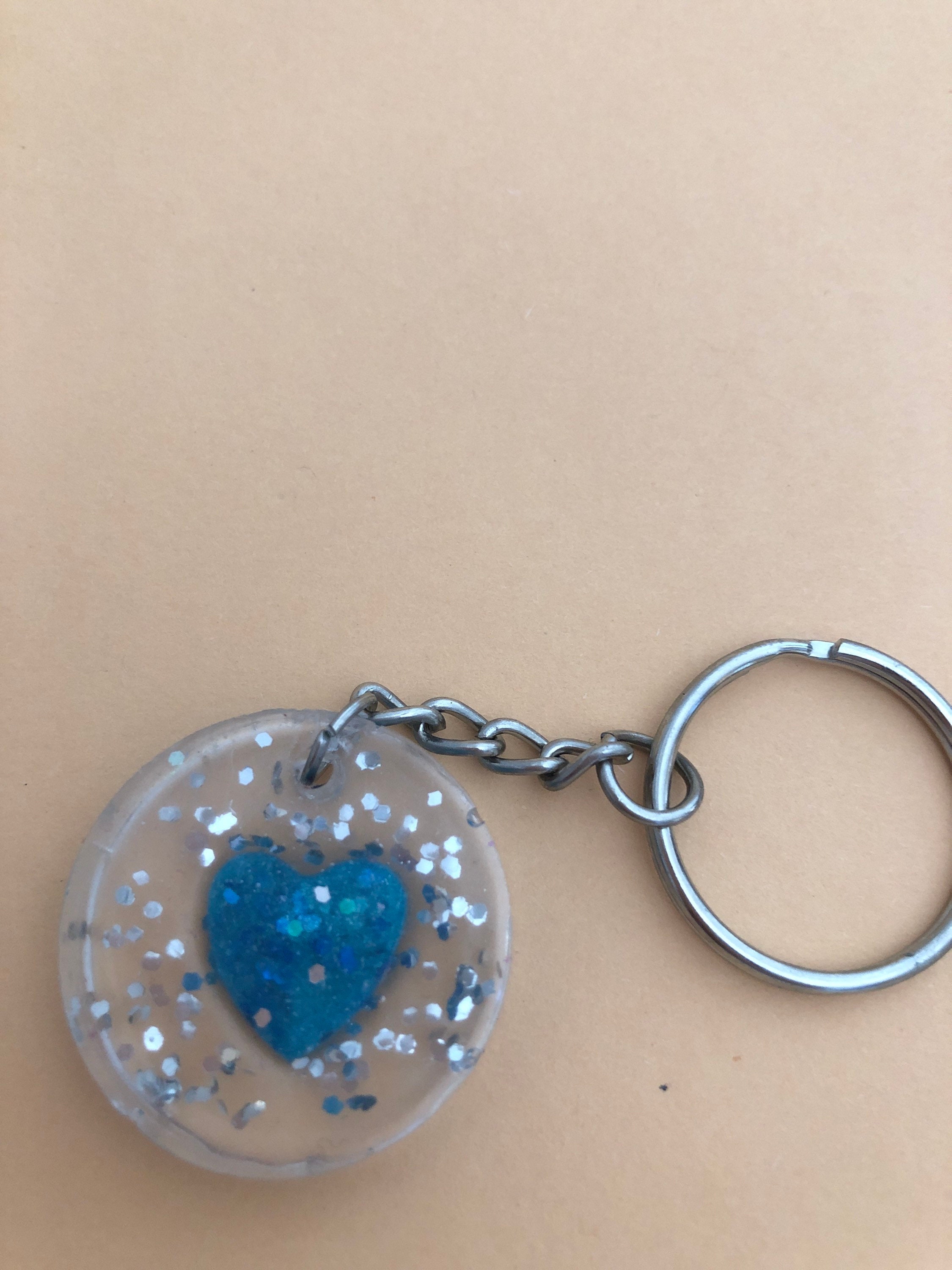 Clear keyring with blue heart Etsy