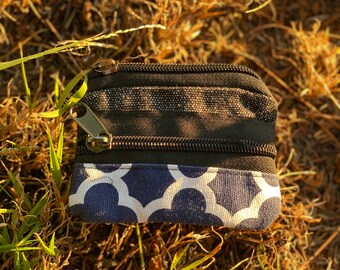 Handmade Nepali Cotton Coin Purse, Embroidered Zip Pouch