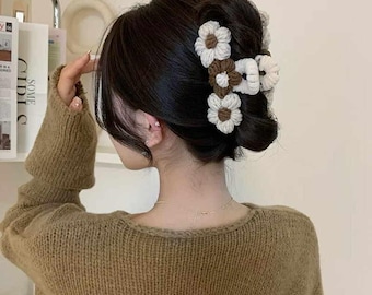 Handmade Crochet Flower Hair Clip | Cottagecore Aesthetic Hair Barrette | Vintage Cute Hair Accessory for Women