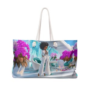 Bold Elegance Weekender Tote Bag, Luxury Oversized Floral Travel Bag, White Weekend Duffle, Power and Poise Tote, Stylish Weekend Bag