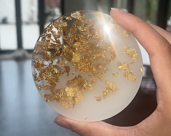 White and Gold Flake Resin Coasters, Handmade