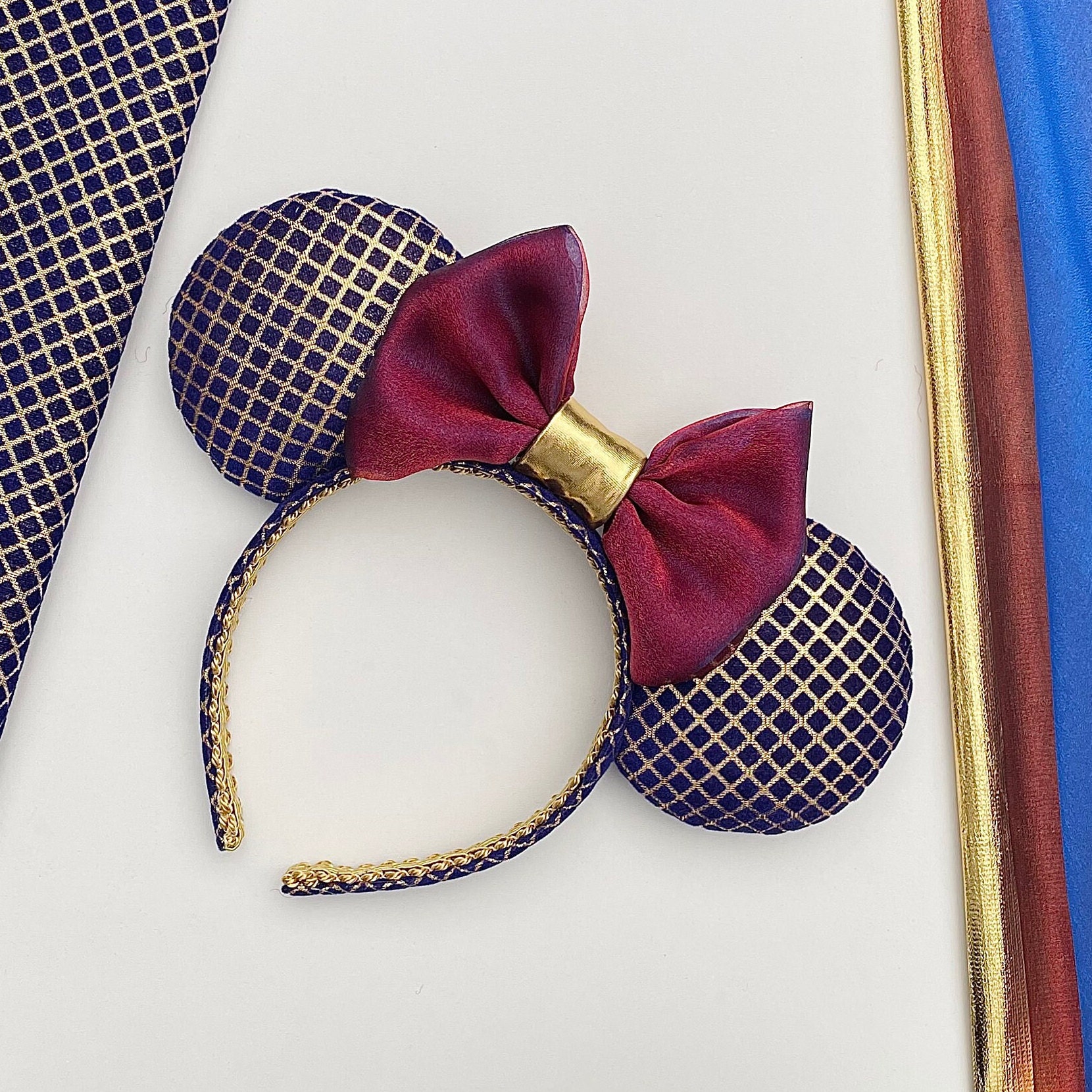 Mouse Secrets Disney Parks Epcot Blue Gingham Floral Checkered Minnie Ears Headband New