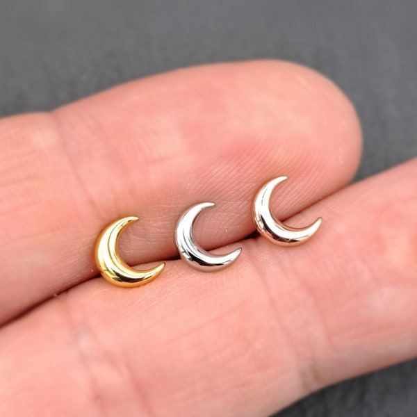 Moon 18K Gold & Silver 316L Stainless Steel 16G Earrings Screw Ball or Labret Back Helix Piercing Cartilage earring Lobe Tragus