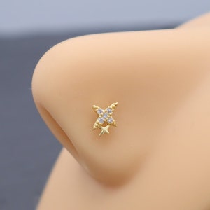 20G Two Stars Nose Gold Earring L-Shaped 316L Stainless Steel Gold Silver Bar Rings for Women Nose Stud Piercing Jewelry