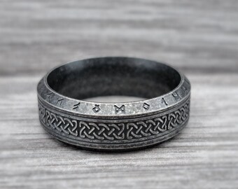 Personalised Nordic Retro Viking Ancient Runes Ring Engraved Titanium Steel Runestone Odin Letter Viking Ring Amulet Men Women Anniversary