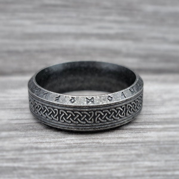 Personalised Nordic Retro Viking Ancient Runes Ring Engraved Titanium Steel Runestone Odin Letter Viking Ring Amulet Men Women Anniversary