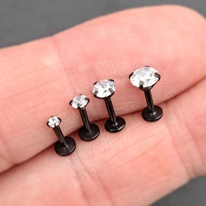 Boucles d'oreilles diamant rond simple labret Cz solitaire minimaliste 16G zircone cubique or 18 carats argent rose noir haltères image 6