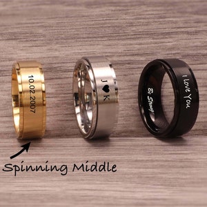 Personalized Engraved Ring, Rotating Fidget Ring, Stress Anxiety Release Ring, Meditation Ring, Thumb Worry Ring for Women or Men Gift