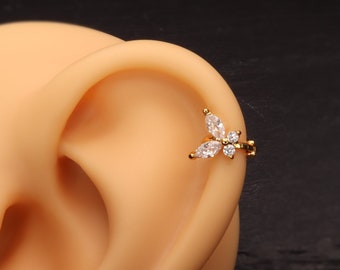 Small Butterfly Tiny Hoop Minimalist Earring 18k Gold Silver for Tragus Cartilage Helix Earring Huggie Dainty Clear Bright Cubic Zirconia