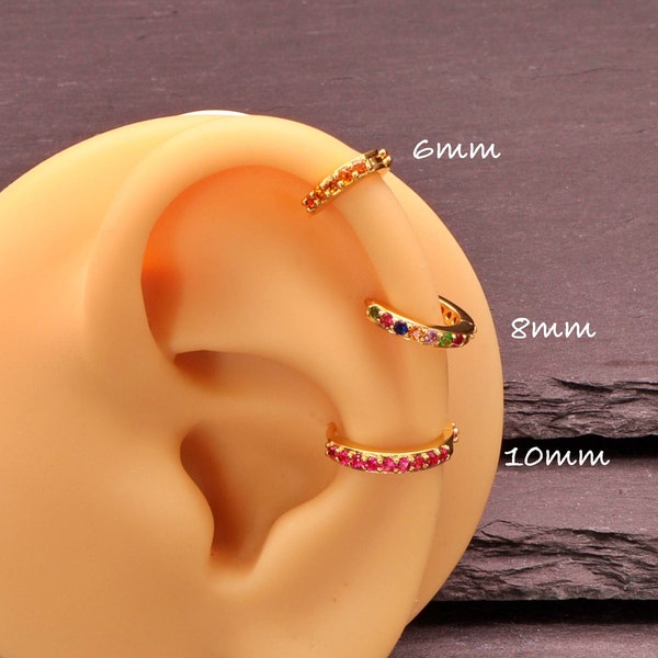 18k Gold Platinum Rose Gold Cubic Zirconia Cartilage Huggie Hoop Helix EarrinG