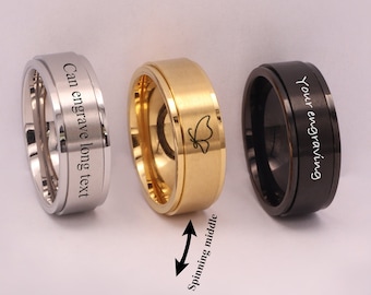 Personalisierter gravierter Ring, drehbarer Fidget-Ring, Stress-Angst-Release-Ring, Meditationsring, Daumen-Sorgen-Ring für Frauen oder Männer als Geschenk