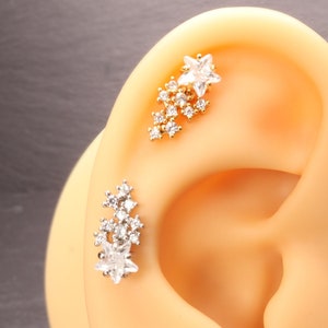 Falling Star Beautiful 18K Gold & Silver or Rose Gold 316L Surgical Steel 16G Earrings for lobe cartilage helix Minimalist