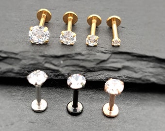 Schlichte runde Diamant intern Gewinde Labret Cz Minimalist Solitaire Bolzen 16G Ohrring Zirkonia 18k Gold Silber Rose Schwarz Barbell