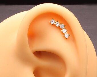 Cinq diamants, or 18 carats, platine et plaqué or rose, boucles d'oreilles de cartilage en acier inoxydable, daith tragus helix, vissées à l'arrière