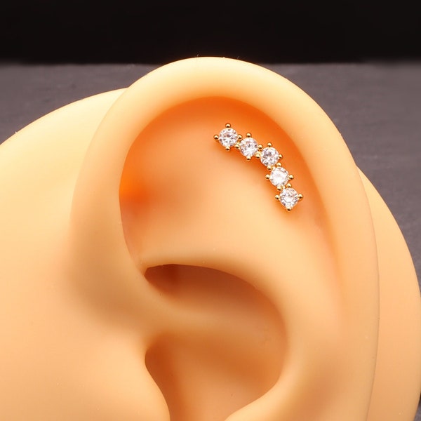 Five Diamonds 18k Gold Platinum & Rose Gold Plated Cartilage Earrings stainless steel ear daith tragus helix Screw ball or Labret back