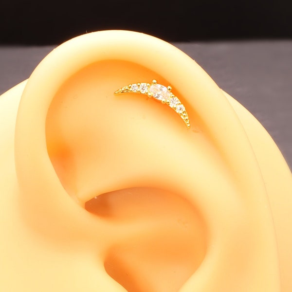 Moon 18k Gold Platinum & Rose Gold Plated Cartilage Earrings stainless steel ear daith tragus helix
