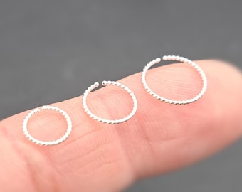 Corda intrecciata Semplice da indossare tutti i giorni Argento sterling 925 Piccolo cerchio Piccolo orecchino minimalista Oro Trago Cartilagine Elica Huggie Dainty Naso Labbro