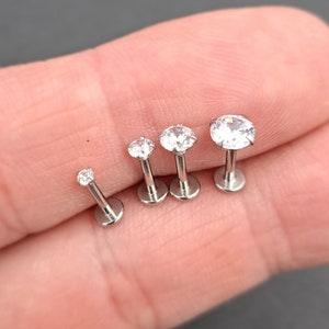 Boucles d'oreilles diamant rond simple labret Cz solitaire minimaliste 16G zircone cubique or 18 carats argent rose noir haltères image 10