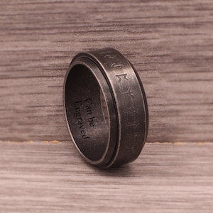 Spinner Ring Antique Black Viking Runes Personalised Engraved 8mm Wide Stress Release Rotatable Stainless Steel Custom Men Text Band