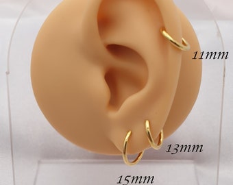 Gold No Pierce Fake Spring Hoop Earrings for Lobe Helix Cartilage Tragus Conch Nose Lips