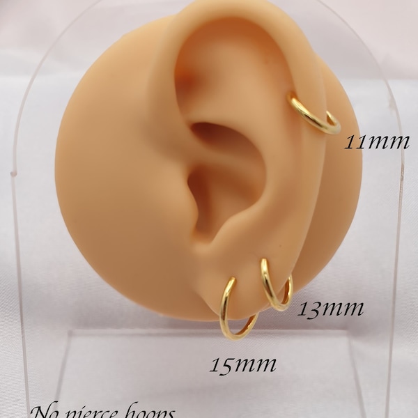Gold No Pierce Fake Spring Hoop Earrings for Lobe Helix Cartilage Tragus Conch Nose Lips